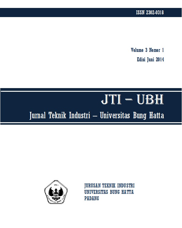 					View Vol. 3 No. 1 (2014): Jurnal Teknik Industri Universitas Bung Hatta Edisi Juni 2014 - ISSN : 2302-0318
				