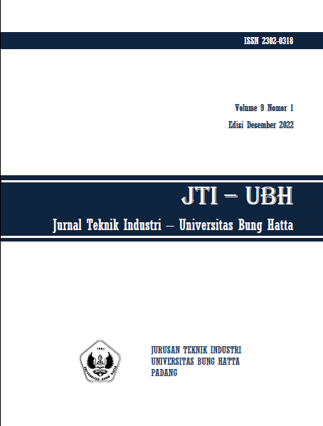 					View Vol. 9 No. 1 (2022): JURNAL TEKNIK INDUSTRI UNIVERSITAS BUNG HATTA
				